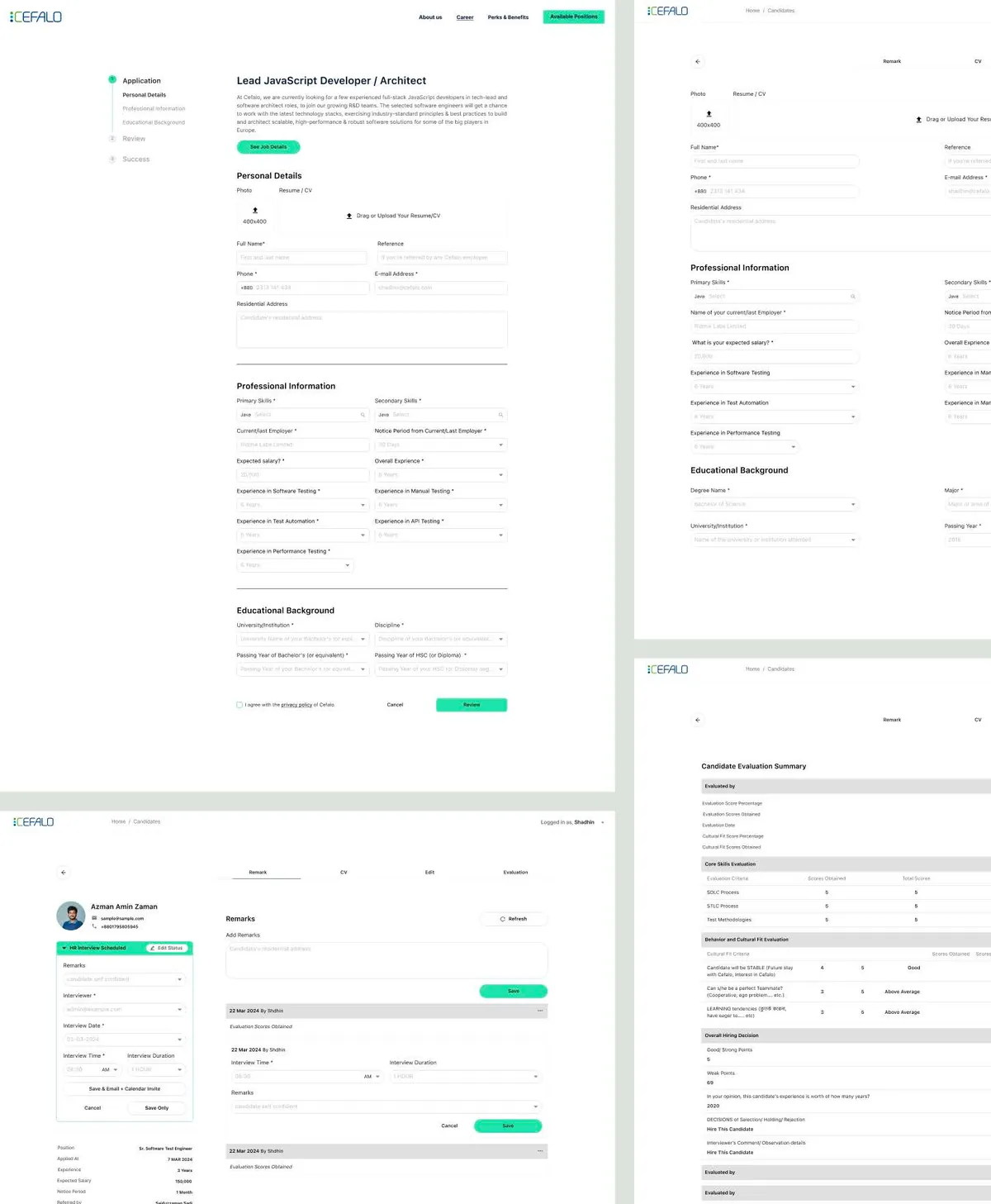 Cefalo HR Portal interface detail 1