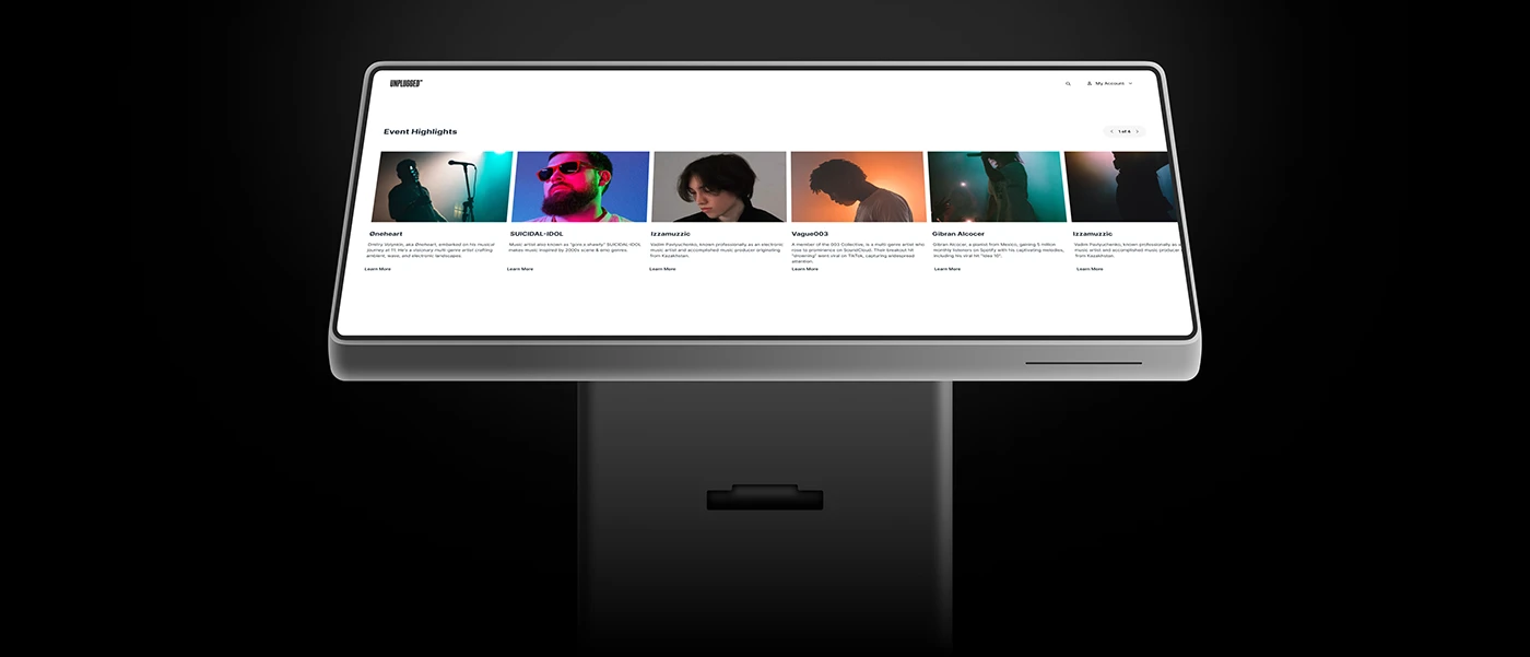 Wide view of the event discovery interface on the ticket terminal